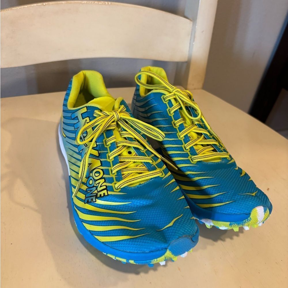 HOKA ONE ONE EVO XC Spike Track Shoes Blue Yellow Size 8 (EU 40) Racing Spikes